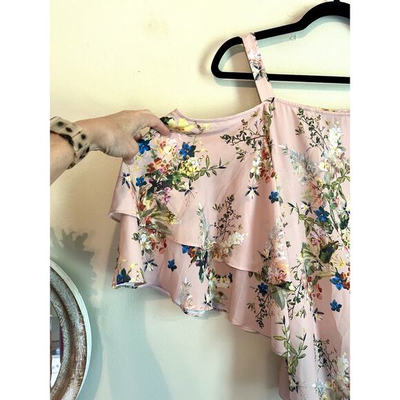 WORTHINGTON Flowy Floral Print RUFFLE COLD-SHOULDER SLEEVE Blouse/Top 1x - Picture 2 of 7